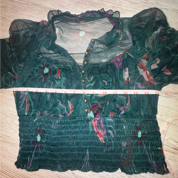 Free People Time For Shine Sheer Floral Ruffle long Sleeve Crop Top XS - Picture 10 of 14